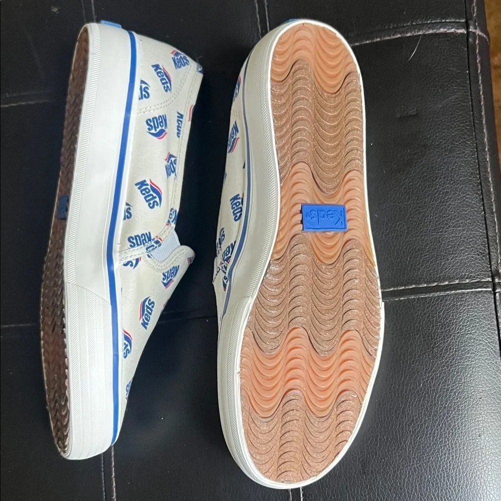 Keds Kids White and Blue Patterned Slip-On Sneakers